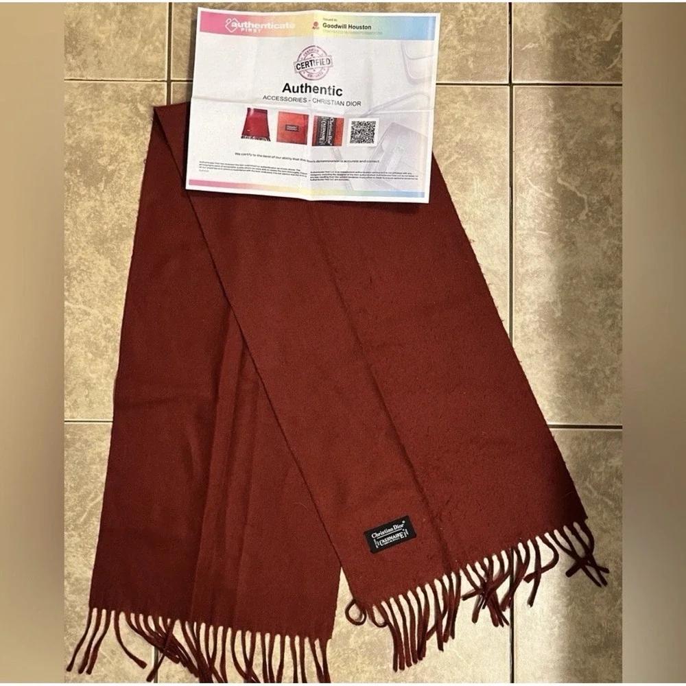 Christian Dior 100% Cashmere Scarf Red Fringe‎ Wrap w/ COA Authentic